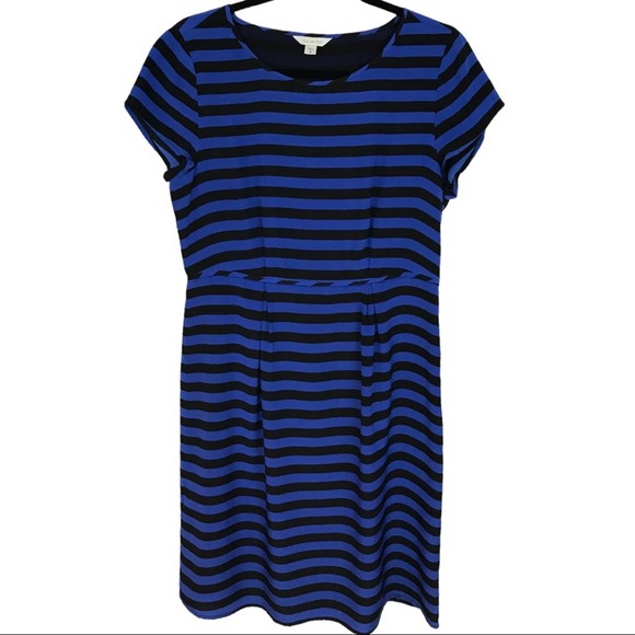 Garnet Hill Silk black and blue stripe Dress Sz8 - Picture 1 of 11